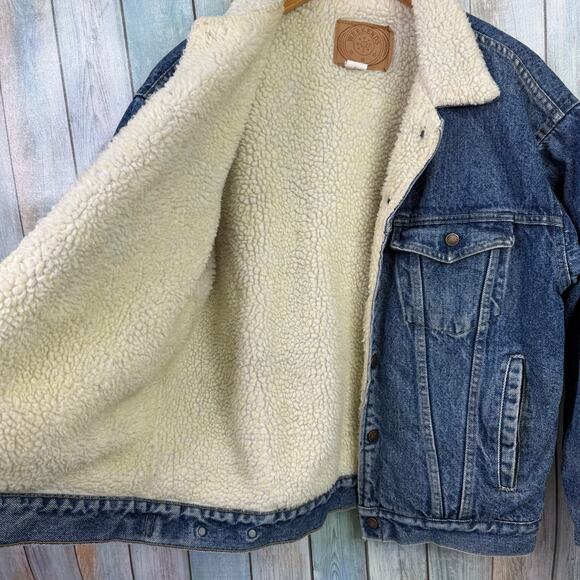 Vintage Denim Jean Jacket Weekends Sherpa Lined Made in USA M/L 80's Coat Retro - Picture 9 of 12